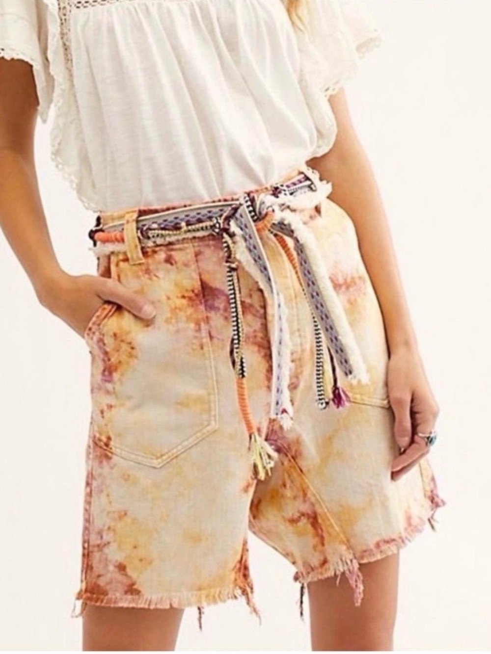 We The Free Peach Multi Tie-Dye Denim Shorts